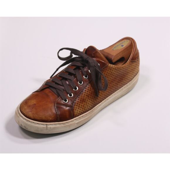 Magnanni Brown Perforated Low Top Leather Sneakers Men's US 8.5 M - Picture 1 of 10